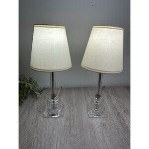 Pair Of Vintage Hand Cut Lead Crystal Table Accent Lamps 17” Tall 3.5” Base READ